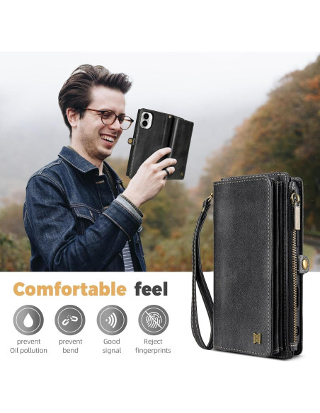 Funda 2 en 1 para iPhone 16 QIXIU con bloqueo RFID negro