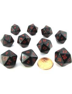 Juego de 10 Dados D20 19mm Koplow Games Negro Rojos 2