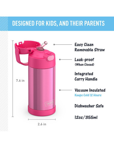 Botella de Agua THERMOS FUNtainer 354 ml con Pajilla Rosa