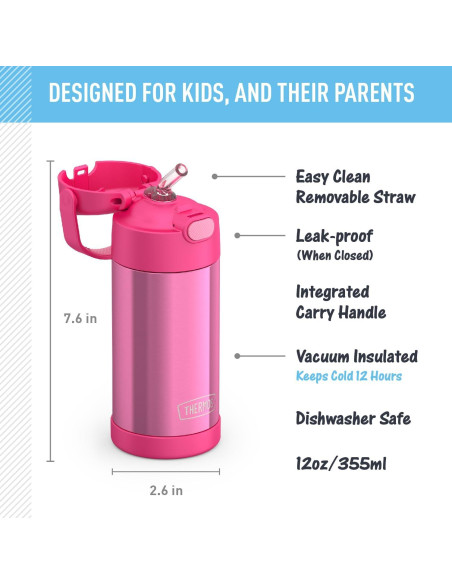 Botella de Agua THERMOS FUNtainer 354 ml con Pajilla Rosa