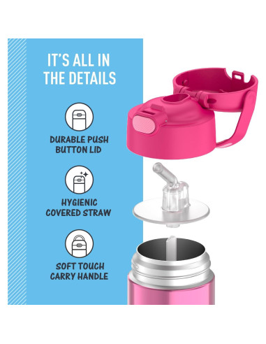 Botella de Agua THERMOS FUNtainer 354 ml con Pajilla Rosa