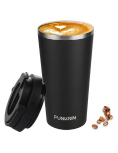Taza de café aislada Funkrin 473 ml con tapa y asa