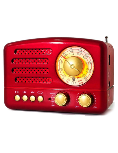 Radio Retro Portátil WENPZERAY AM FM SW Bluetooth Rojo