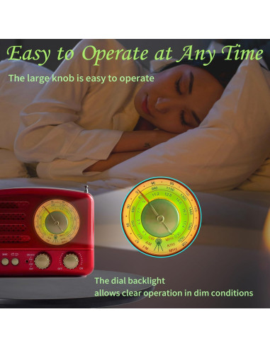 Radio Retro Portátil WENPZERAY AM FM SW Bluetooth Rojo