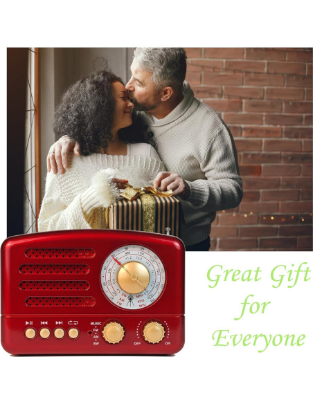 Radio Retro Portátil WENPZERAY AM FM SW Bluetooth Rojo