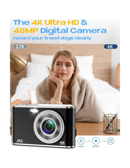 Cámara Digital HICSHON DC306 4K 48MP Dual Frontal y Trasera