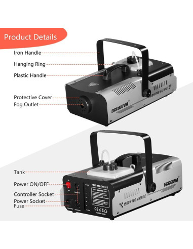Máquina de Niebla 1500W BF-04 con Control Remoto y Cable