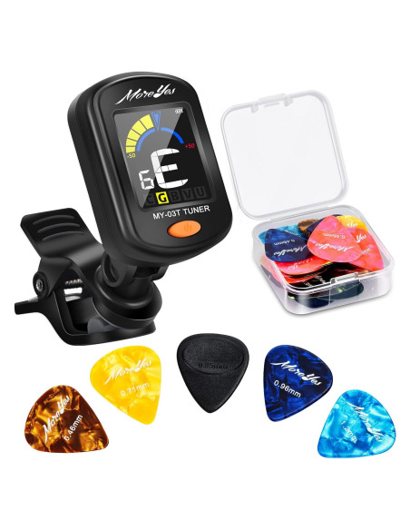 Afinador de Guitarra MOREYES Recargable Clip On con 28 Púas