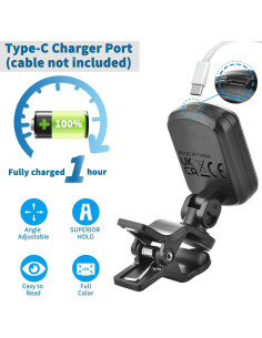 Afinador de Guitarra MOREYES Recargable Clip On con 28 Púas 2