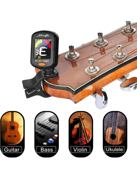 Afinador de Guitarra MOREYES Recargable Clip On con 28 Púas