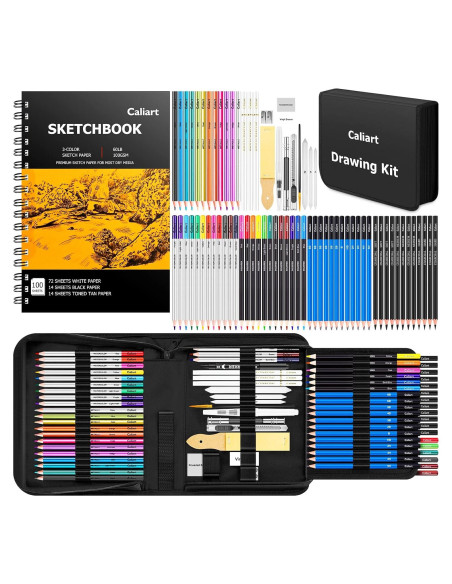 Caliart Kit de Dibujo 176 Piezas con Cuaderno 100 Hojas
