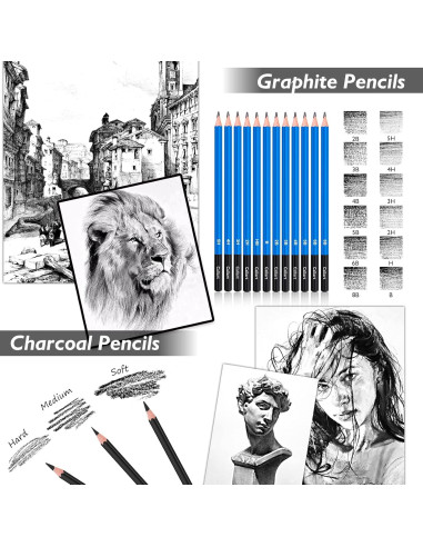 Caliart Kit de Dibujo 176 Piezas con Cuaderno 100 Hojas