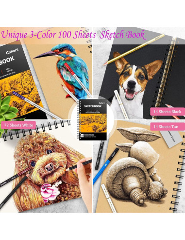 Caliart Kit de Dibujo 176 Piezas con Cuaderno 100 Hojas