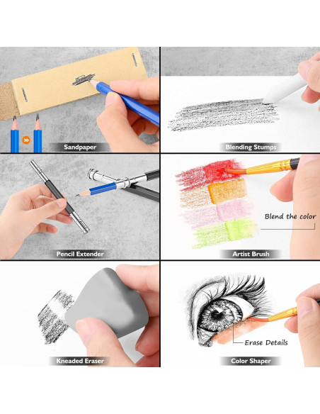 Caliart Kit de Dibujo 176 Piezas con Cuaderno 100 Hojas