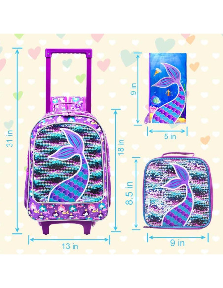 Mochila Rodante AGSDON Sirena 3 en 1 con Almuerzo