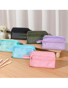 Estuche Grande Sooetz SZA0321 Rosa con Cuadros 3 Compartimentos 2