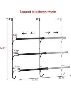 Soporte de Toallas Triple AULEDIO Ajustable Negro 33-56 cm 2