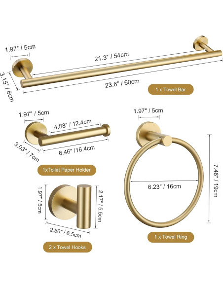 Juego de Accesorios de Baño TURS Oro Cepillado 5 Piezas