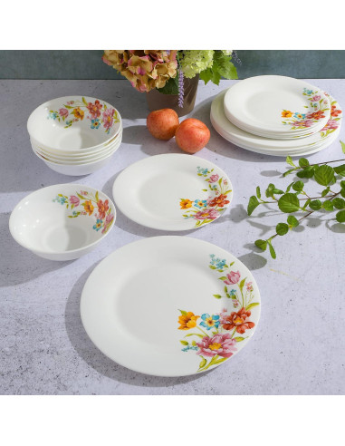 Juego de Vajilla Gibson Home 18 Piezas Floral Roja