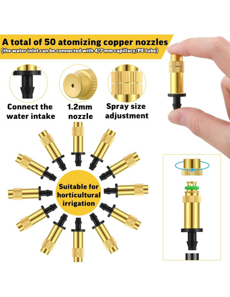 50 Boquillas de Riego Ajustables de Latón 3.68x0.79cm