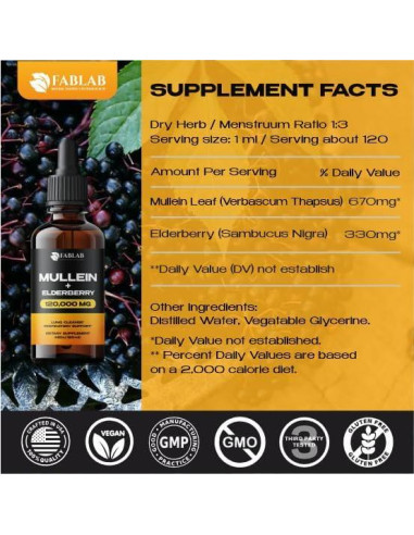 Extracto de Mullein FabLab 120 ml - Tintura Respiratoria Natural