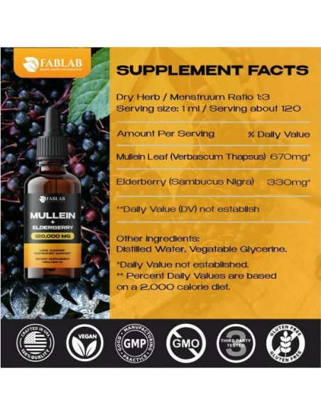 Extracto de Mullein FabLab 120 ml - Tintura Respiratoria Natural