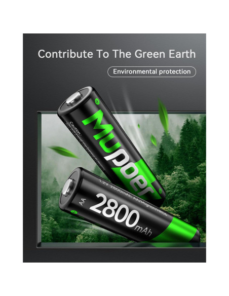 Paquete de 16 Baterías Recargables AA Mupoer 2800mAh