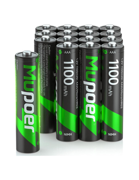 Paquete de 16 Baterías Recargables AAA Mupoer 1100mAh Ecológicas