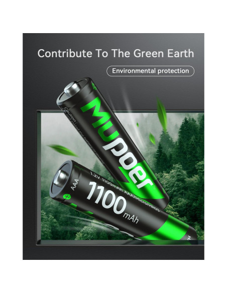 Paquete de 16 Baterías Recargables AAA Mupoer 1100mAh Ecológicas