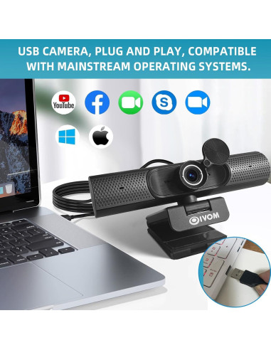 Cámara Web Oivom 1080P con Micrófono y Altavoz 3 en 1
