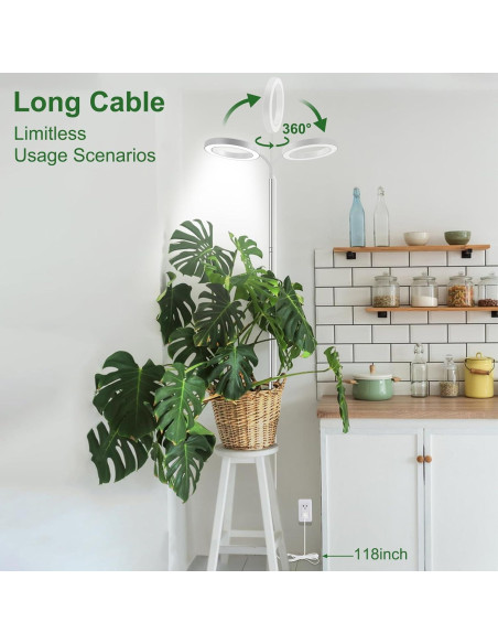 Luz de Crecimiento Wolezek 80 LEDs Espectro Completo 165 cm