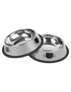 2 Cuencos Antideslizantes para Gatos Hach 198g Acero Inoxidable