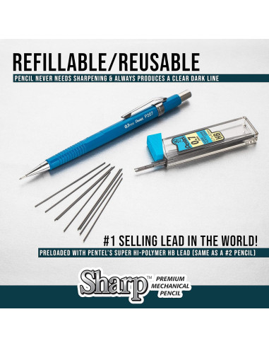 Lápiz Mecánico Pentel Sharp 0.7mm Azul Paquete 5