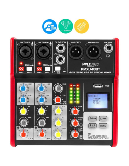 Mesa de Mezcla Pyle PMXU48BT - 4 Canales Bluetooth USB