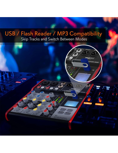 Mesa de Mezcla Pyle PMXU48BT - 4 Canales Bluetooth USB