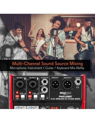 Mesa de Mezcla Pyle PMXU48BT - 4 Canales Bluetooth USB