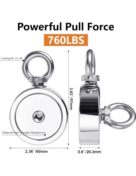 Kit de Pesca con Imán VNDUEEY 760 LBS Cuerda 19,81 m