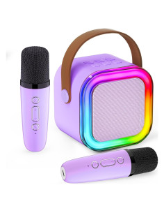 Karaoke Mini IROO para Niños 2 Micrófonos Bluetooth Púrpura