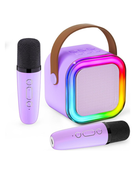 Karaoke Mini IROO para Niños 2 Micrófonos Bluetooth Púrpura