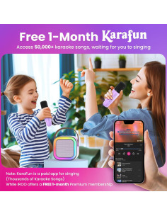 Karaoke Mini IROO para Niños 2 Micrófonos Bluetooth Púrpura 2