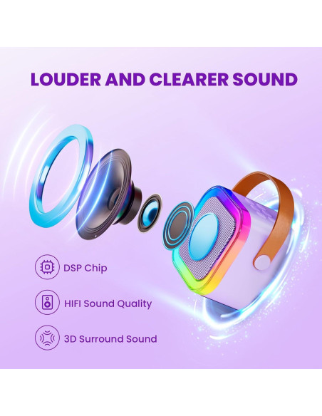 Karaoke Mini IROO para Niños 2 Micrófonos Bluetooth Púrpura