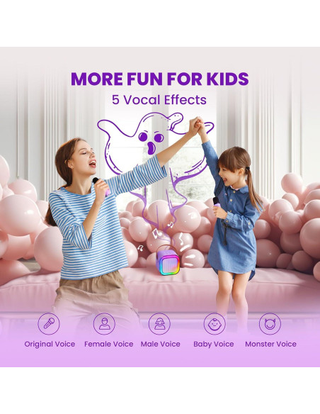 Karaoke Mini IROO para Niños 2 Micrófonos Bluetooth Púrpura