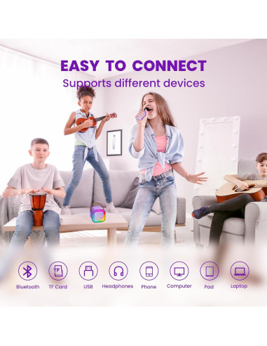 Karaoke Mini IROO para Niños 2 Micrófonos Bluetooth Púrpura