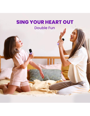 Karaoke Mini IROO para Niños 2 Micrófonos Bluetooth Púrpura