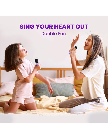 Karaoke Mini IROO para Niños 2 Micrófonos Bluetooth Púrpura