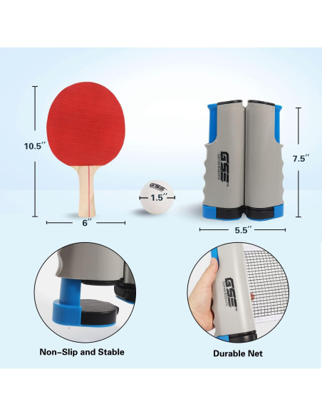 Conjunto de Tenis de Mesa GSE Ajustable con Red y Palas