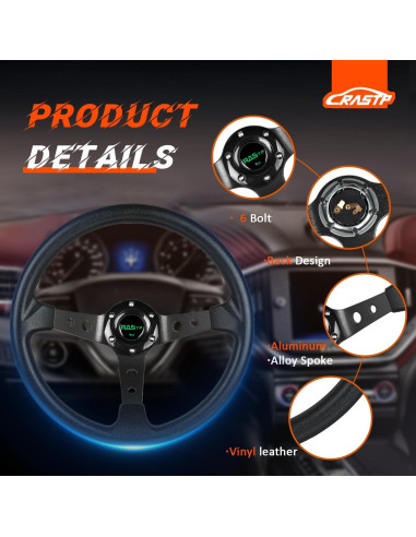 Volante de Carreras RASTP 350mm Universal con Claxon - Negro