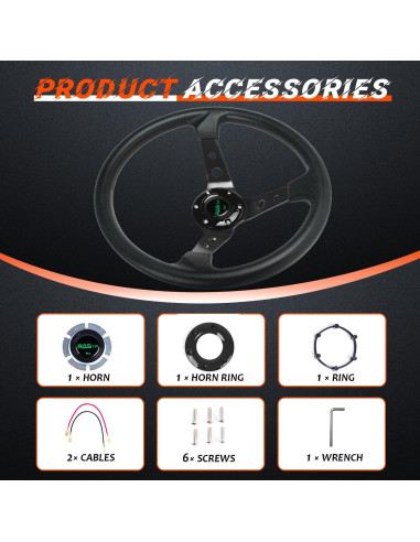Volante de Carreras RASTP 350mm Universal con Claxon - Negro