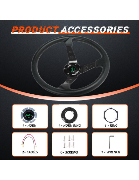 Volante de Carreras RASTP 350mm Universal con Claxon - Negro