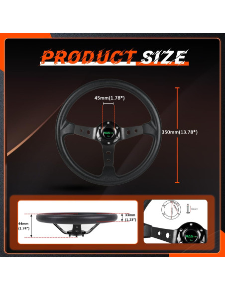 Volante de Carreras RASTP 350mm Universal con Claxon - Negro